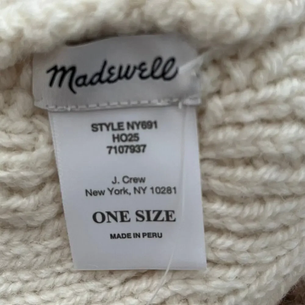 Madewell Bobble Stitch Beanie Antique Cream 100% Wool Cable Knit NWT
